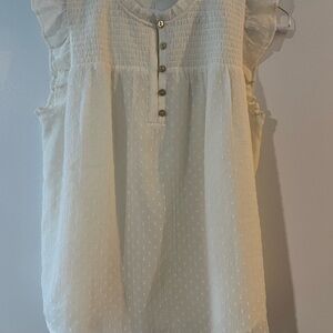 LOFT Cream Ruffle Sleeve Blouse